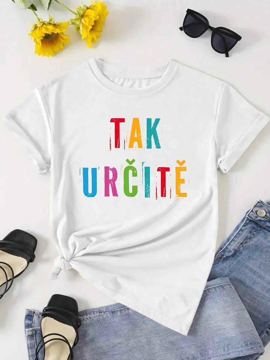 Camiseta de Manga Corta para Mujer con Estilo Divertido y Humorístico Checo - Blanco - Ver 1