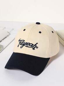 1 pieza Gorra de béisbol con bloque de color y bordado de letras de moda - Azul Marino - Ver 2