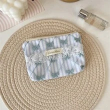 Lace Floral Coin Purse, Niche Portable Storage Pouch, Coin Key Organizer Pouch, Bow Decor Cosmetic Bag - Multicolor - View 15