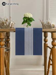 1pc,Bohemian Style,Minimalist Striped Pattern Table Runner,Microwave Dust Cover,Protective Cover,Rectangular Tablecloth,Washable,Suitable For Home Dinner,Coffee Table,Kitchen And Dining Room Decor,Dining Table Decoration Party And Scene Decor,Home Decor,Outdoor Patio Table Runner Decor,Entryway Decor,Fireplace Cover - Navy Blue - View 2