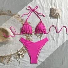 Two-Piece Solid Color Bikini, Sexy And Fashionable, Quick-Drying Swimsuit For Women. - Glitter - View 5