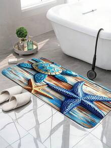 2D Flat 1pc Blue Starfish & Sea Turtle Pattern Door Mat, Flannel Printed Floor Mat, Bathroom Absorbent Mat, Bedroom Bedside Mat, Flannel Modern Style Polyester Rectangular Carpet, Washable Decorative Rug, Soft Comfortable Pet Mat, Washable Kitchen Foot Mat, Suitable For Entryway, Foyer, Daily Home Scenes, Multi-Purpose Door Mat, Small Floor Mat - Multicolor - View 5