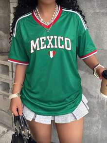 2026 Jersey de Fútbol para Mujer México con Corazón Bandera - Estilo Deportivo Oversize Verde - Verde - Ver 10