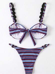 Polovedo Official Bikini Nữ Gợi Cảm Phong Cách Châu Âu Mỹ Hè Đi Biển Họa Tiết Kẻ Sọc Đính Hạt Dây Đeo Đồ Bơi Nghỉ Dưỡng - Nhiều màu - Xem 3