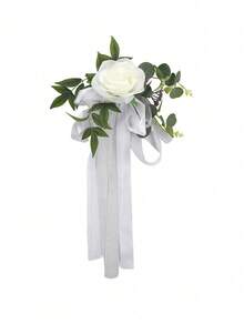 12/6pcs Wedding Aisle Chair Back Flower Bouquet Decor, Rose Style Wedding Chair Decorations (With Leaves And Ribbons), Suitable For Wedding Ceremony Decoration, Church Pew Decor. Holiday Party Supplies, Party Decorations, Wedding Decorations - A - View 10
