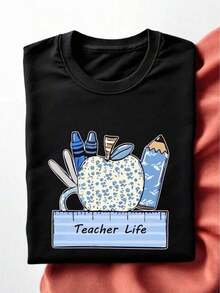 Teacher T-Shirt, School Supplies T-Shirt, Back To School T-Shirt, Teacher Gift, Educational Group, Classroom T-Shirt EW-2939 - 黑色 - 查看 1