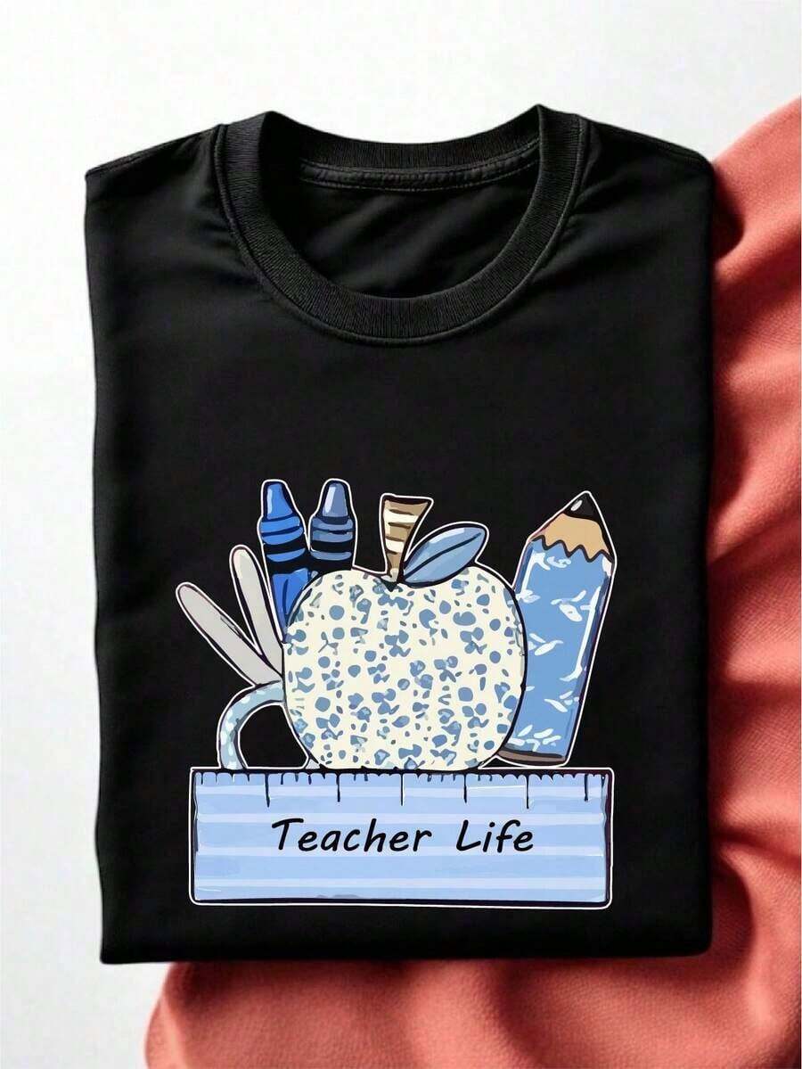 Teacher T-Shirt, School Supplies T-Shirt, Back To School T-Shirt, Teacher Gift, Educational Group, Classroom T-Shirt EW-2939 - 黑色 - 查看 1