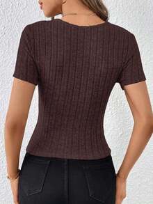Camiseta de cuello cruzado tejido de canalé - Café integral - Ver 2