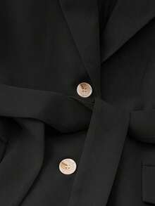 Chaleco de traje simple y casual de solapa, de una sola hilera y sin mangas - Negro - Ver 3