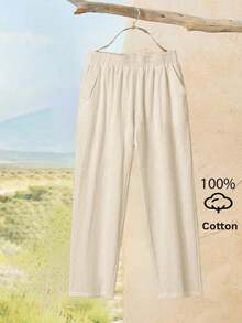Pantalones casuales de mujer de unicolor y bolsillos minimalistas - Albaricoque - Ver 8