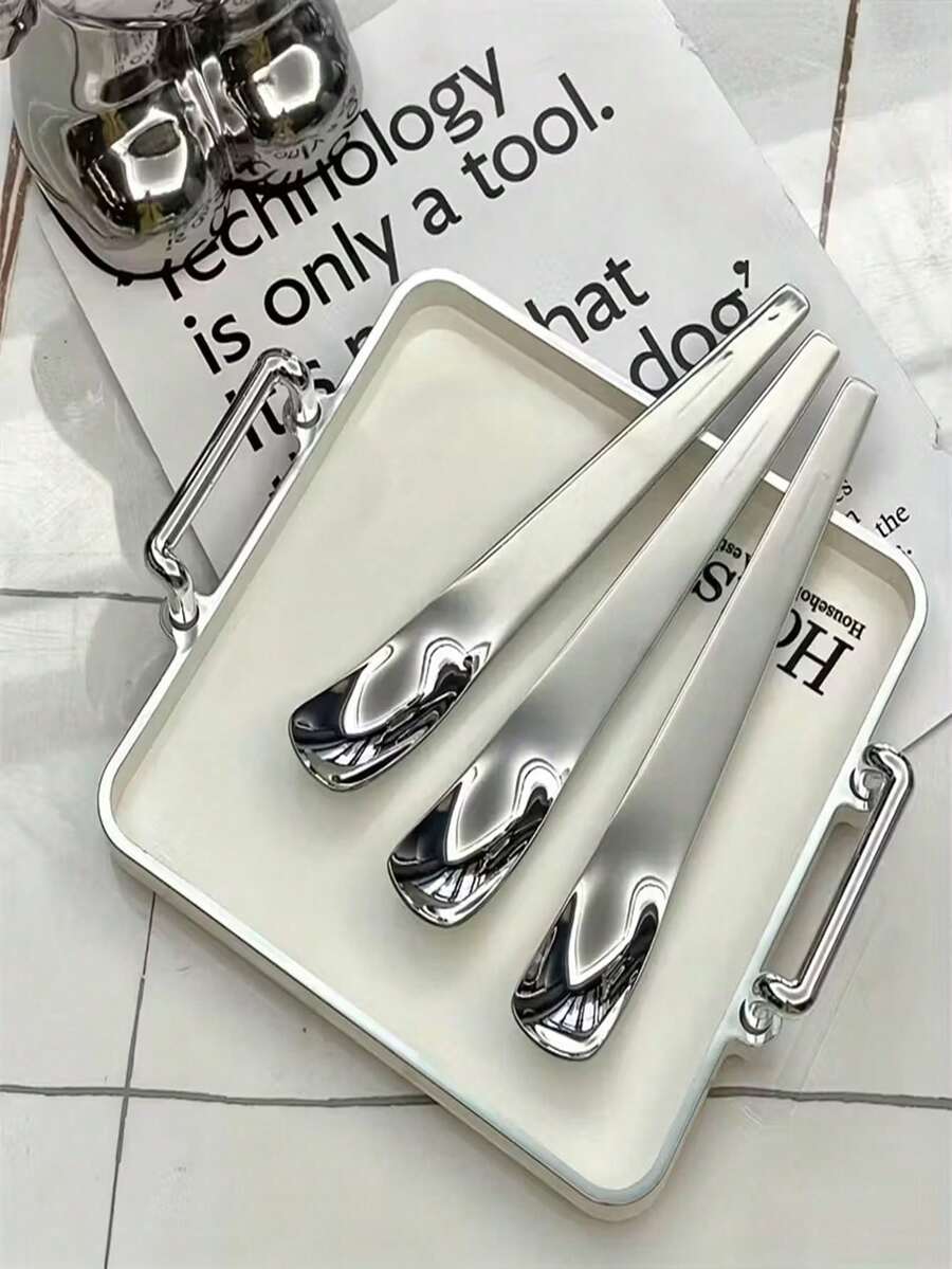 1/2/3pcs Stainless Steel Flat Coffee Spoons, Suitable For Desserts, Small Coffee Spoons, Coffee Stirring Spoons, Bar Spoons, Home Tableware, Suitable For Home, Restaurant, Coffee Shop, Party - View 1