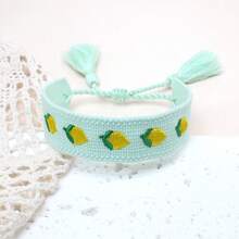 1pc Embroidered Lemon Elegant & Cute Handmade Braided Bracelet, Adjustable Size, Suitable For Party, Travel, Boho Style - Mint Green - View 3