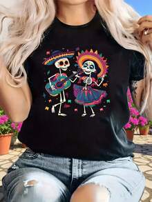 Plus Size - Plus Size - Women's Plus Size Casual T-Shirt With Round Neck, Short Sleeves And Slightly Stretchy Material, Designed For Comfort In All Seasons - Black - View 2