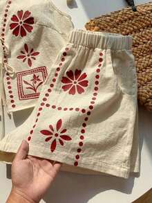 Conjunto de 2 piezas de estilo bohemio y veraniego con estampado floral blanco tejido - Blanco - Ver 5