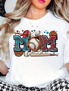 Cute Unisex Premium Casual T-Shirts, Mom Baseball T-Shirt With Graphic Design And Sports Elements For Mother's Day Or Game Day, 220g - Unisex, Suitable For Casual Daily Outings, Short Sleeve Summer T-Shirt, Retro Y2K Print T-Shirt - 白色 - 查看 1