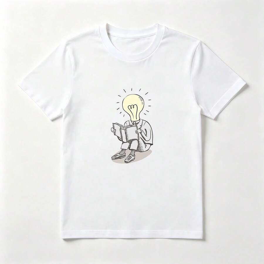 Cabeza de Bombilla Playera de Algodón Blanca Creativa Divertida - Blanco - Ver 1