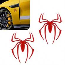 2PCS 3D Spider Emblem Stickers Rust-Proof  Metal Decals For Car Exterior Decoration, Ideal For Bumper, Hood, Fender Window, Silver Finish With Durable Adhesive - Màu đỏ - Xem 7