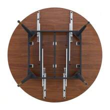 Modern Extendable Dining Table, Transforms From Round To Oval, MDF Tabletop In Black/Walnut With Gold Details, Sturdy Metal Legs, Saves Space In The Kitchen And Dining Room. - Brown - View 6