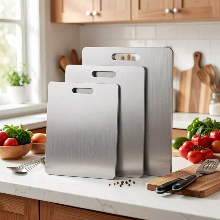1pc Premium Titanium Steel Cutting Board - Stainless Steel, Smooth Surface, Non-Moldy, Easy To Clean, Durable, Suitable For Home Kitchen And Dining Room