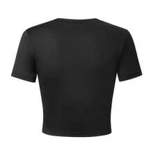 2026 Camiseta ajustada de cuello redondo con estampado de letras para el verano en México, con un diseño moderno; estilo sensual y atrevido al estilo europeo y americano, con corte que deja el ombligo al descubierto, muy a la moda - Negro - Ver 5