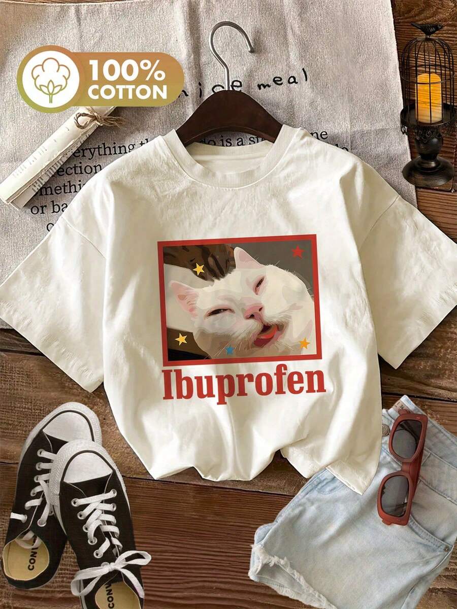 Camiseta Clásica Casual de Manga Corta con Cuello Redondo y Diseño Gráfico, Perfecta para Primavera y Verano, Diseñpara Mujeres. - Albaricoque - Ver 1