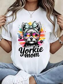 Camiseta de Verano para Perro Yorkie, Negra, con Estampado de Bandera Americana, Palmera, Gafas de Sol y Lazo, para Fiesta en la Playa o Uso Casual - Blanco - Ver 1