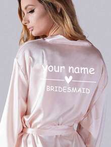 Custom Satin Bridal Robe, Half Sleeve Design, Custom Bridesmaid Bridal Robe, Personalized Satin Robe, Bridesmaid Getting Ready Robe, Wedding Party Robe, Size-XL - Multicolor - View 5