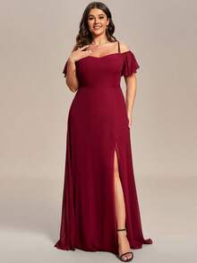 EVERPRETTY Đầm phù dâu màu đỏ tía thanh lịch, lãng mạn, quyến rũ, hở vai, cỡ lớn, phù hợp cho khách dự đám cưới mùa hè hoặc tiệc Valentine. - Màu Đỏ Sâu - Xem 4