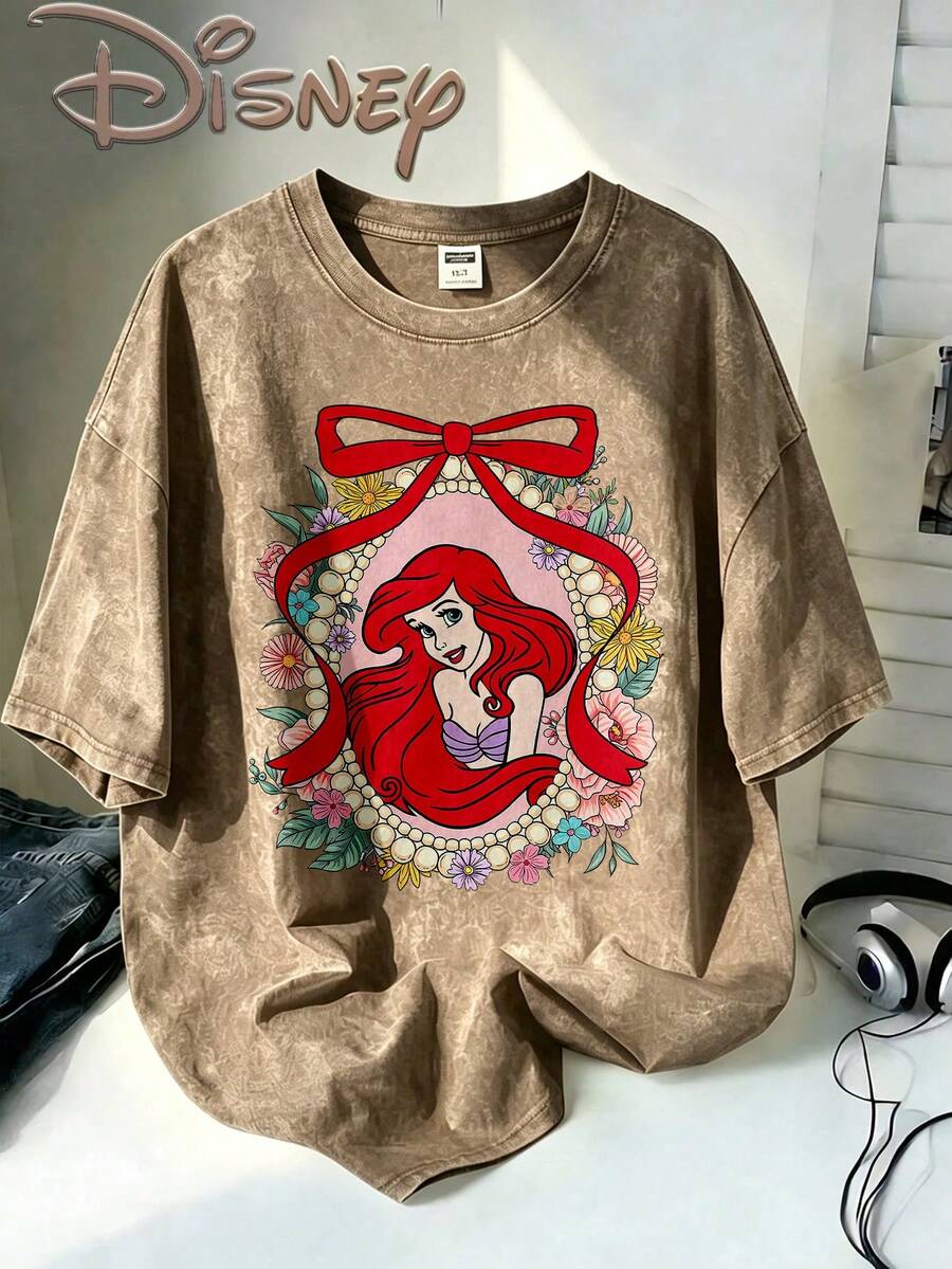 Disney Oversize Round Neck Washed T-Shirt With Disney Ariel Print, Disneyland, Disney Animal Kingdom, Disney Family Vacation Trip, Summer Outfits For Women, Vacation Outfits Women, Dresses,, Dresses For Women, Summer Clothes, Summer Tops, Capris For Women, Rompers For Women, Jeans For Women, Jorts, Graphic Tees Women, Tank Tops Women, Dresses For Women Summer, Summer Tops, Summer Clothes, Summer, Swimsuits For Woman, Bathing Suits For Women, Bikinis, White Tank Top, Women Sweatshirts & Hoodies, Cord Sets For Women, Trajes Elegantes De Mujer, Conjuntos De Dos Piezas Para Mujer, Skirt Two Piece Set, Conjuntos De Mujer, Blusas, Trajes De Mujer Casual, Free Shipping, Co Ords Sets Women, Faldas - Màu Khaki - Xem 1