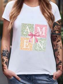 Sudadera con lazo estilo coqueta para mujer, Sudadera de Pascua con la palabra "Amen", Camiseta de Pascua con Jesús, Regalo de Pascua para mujer, Camiseta cristiana de Pascua, Camiseta con versículo bíblico floral. - Blanco - Ver 1