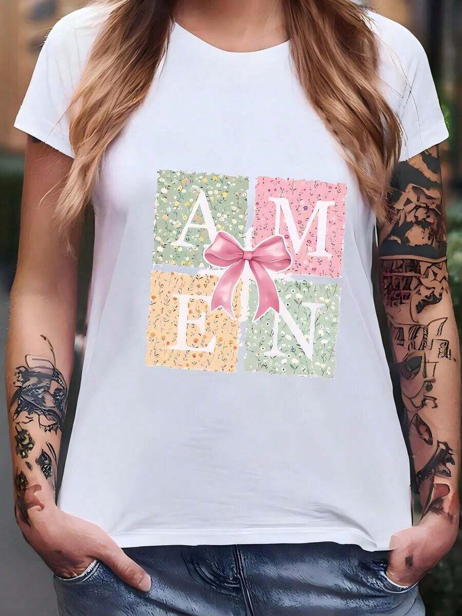Sudadera con lazo estilo coqueta para mujer, Sudadera de Pascua con la palabra "Amen", Camiseta de Pascua con Jesús, Regalo de Pascua para mujer, Camiseta cristiana de Pascua, Camiseta con versículo bíblico floral. - Blanco - Ver 1
