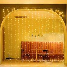 1 pieza Luces de cadena LED para cortina de ventana con 8 modos de iluminación, lámpara de atmósfera alimentada por batería para decoración de fondo de ventana en interiores, boda, fiesta de cumpleaños (Baterías no incluidas) - Lámpara de cortina con caja de pilas AA - Ver 4