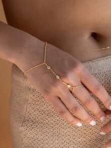 1pc Women's Versatile Copper Beaded Chain Minimalist Faux Crystal Knuckle Ring Bracelet - SL86 - View 1