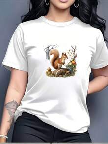 Camiseta de algodón con estampado de ardilla del bosque - El regalo perfecto para amigos y familiares, ideal para uso diario casual, fiestas de oficina y actividades de team-building - Tela ligera y transpirable. Camiseta de manga corta cómoda y versátil. - Blanco - Ver 7