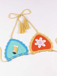 Áo bikini móc len hở lưng dành cho nữ, chất liệu vải dệt kim không tay, đồ bơi gợi cảm, họa tiết độc đáo, thích hợp cho kỳ nghỉ. - Nhiều màu - Xem 1