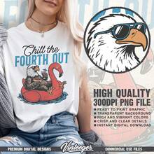 Diseño PNG para el 4 de julio - Chill Fourth Out - Gráfico del Águila Americana para Impresión y Sublimación (Digital) - Blanco - Ver 2