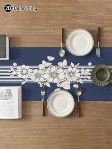 1pc,Bohemian Style,Minimalist Striped Pattern Table Runner,Microwave Dust Cover,Protective Cover,Rectangular Tablecloth,Washable,Suitable For Home Dinner,Coffee Table,Kitchen And Dining Room Decor,Dining Table Decoration Party And Scene Decor,Home Decor,Outdoor Patio Table Runner Decor,Entryway Decor,Fireplace Cover - Navy Blue - View 4