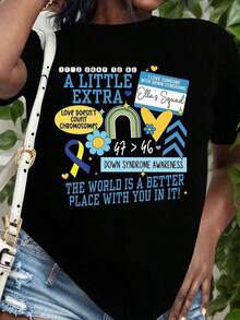 Camiseta TrendyT con diseño de concientización que presenta un pequeño texto adicional, estampado de corazón arcoíris y cinta, para uso casual y eventos de concientización, uso dia - Negro - Ver 6