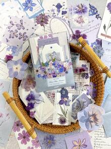 100pcs/Pack Vintage Plant & Floral Mixed Material Scrapbooking Stickers, Multifunctional DIY Decorative Stationery - Dried Flower Post Office - View 14
