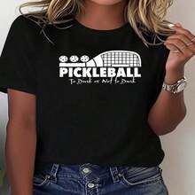 Women's Blouses: 1 Classic And Versatile Piece, Pure Cotton Cropped T-Shirt With Short Sleeves, Fun Sporty Print For Women, Modern Style, Suitable For All Seasons. - 黑色 - 查看 3
