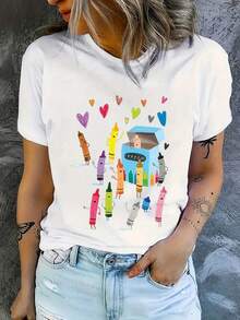 Camiseta de Mujer con Estampado de San Francisco, Top Casual de Manga Corta para Mujer, Ajuste Cómodo, Conjuntos para Hermanas, Esencial para Viajes al Aire Libre, Camiseta de Mujer, Camiseta de Primavera/Verano. - Blanco - Ver 1