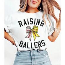 Camiseta de Verano Premium Estampada para Mujer, Camiseta de Béisbol y Sóftbol para Mamá, Camiseta para Madres de Jugadores de Béisbol, Camiseta para la Temporada de Béisbol, Camiseta para Mamá de Sóftbol, Camiseta para el Día del Partido, Regalo Especial de Cumpleaños para Amantes del Béisbol. Algodón Puro Transpirable, Adecuada para Uso Diario y Deportes al Aire Libre. Diseño Versátil. - Negro - Ver 3