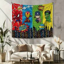 1pc Classic M Arvel Avengers Cartoon Welcome Backdrop S Pider-Man Ir On Man Ca Ptain America H Ulk City Skyline Party Decoration Anime Characters Bedroom Wall Hanging Decor Boys Room Gaming Room Layout Holiday Gathering Photography Background Cake Table Tapestry - Nhiều màu - Xem 7