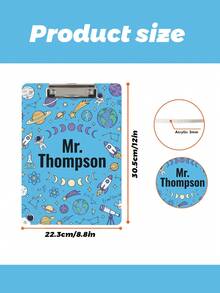 1pc Custom Text Space & Science Teacher Clipboard, Personalized Name Acrylic Clipboard With STEM Pattern, Science Teacher Clipboard With Metal Clip, Back To School Classroom Supply, Teacher Appreciation Gifts, Blue Cute Astronaut Clipboard, Alaxy & Planet Design - Multicolor - View 3