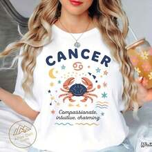 Simple And Versatile Design. Cancer Zodiac T-Shirt, Zodiac Gift, College Zodiac T-Shirt, For Zodiac Enthusiasts, Cancer Zodiac Wooden Clogs Made Of Pure Cotton, Offering Unparalleled Comfort. Designed For Everyone, Regardless Of Gender. Durable, High-Quality Fabric, Versatile In Its Function, Soft To The Touch, And Long-Lasting. Breathable Women's T-Shirt, Autumn Clothing, Travel Outfit, Pure Cotton T-Shirt. - 白色 - 查看 1