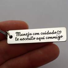 1 pieza Llavero de acero inoxidable con cita en español "Maneja con cuidado", recordatorio romántico y dulce para conducir, regalo de amor reflexivo para novio, esposo, pareja, accesorio de coche de uso diario duradero - A - Ver 3