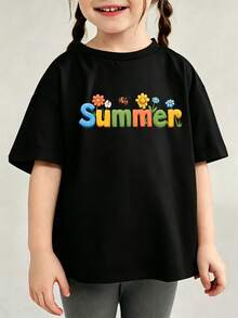 Top estampado veraniego poliéster para niña de día a día - Negro - Ver 1