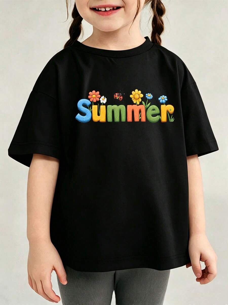 Top estampado veraniego poliéster para niña de día a día - Negro - Ver 1