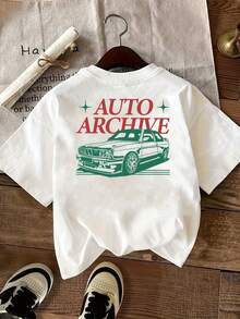 | Exquisite Design | Loose And Comfortable | Easy To Match | T-Shirt With Front And Back Print, AUTO ARCHIVE, Classic Car Print, Round Neck, Casual Short Sleeve For Women, Comfortable Fit, Soft To The Touch Fabric, Classic Design, A Must-Have Fashion Item For Women. - 白色 - 查看 2