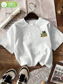 New Summer Casual Spring/Summer Arrivals For Women 2026: Spring/Summer T-Shirts, Girls' T-Shirts, White Tops, Women's Spring/Summer Clothing, Printed T-Shirts, Printed Tops, Cotton Tops, High-Quality T-Shirts, Blue T-Shirts, Retro Style, Preppy Style, Cute Style, Urban Style, Gen Z, Millennial Style, Y2K, Punk Style, Distressed Style, Minimalist Style, Simple Style, Casual Style, Everyday Style, Vacation Style, Fun Prints - Vintage Street Style Unisex Loose Cotton Short Sleeve Crew Neck T-Shirt - 白色 4 - 查看 2